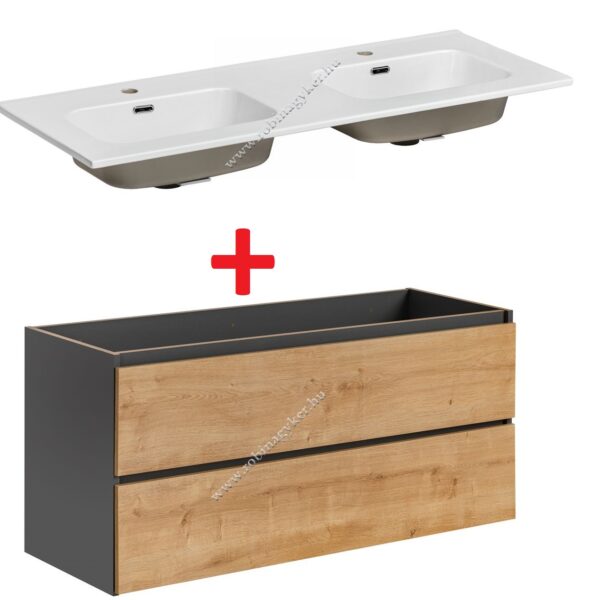 MONACO GREY OAK 120-as Mosdós szekrény(823) + UM-GO120D-8095 mosdóval Fürdőszoba bútor