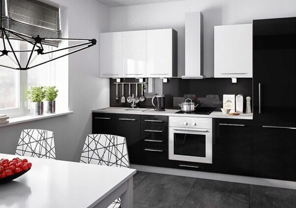 .PLATINUM KONYHA MAGASFÉNYŰ  "BLACK-WHITE HG" 2,9 MÉTERES_konyhabútor