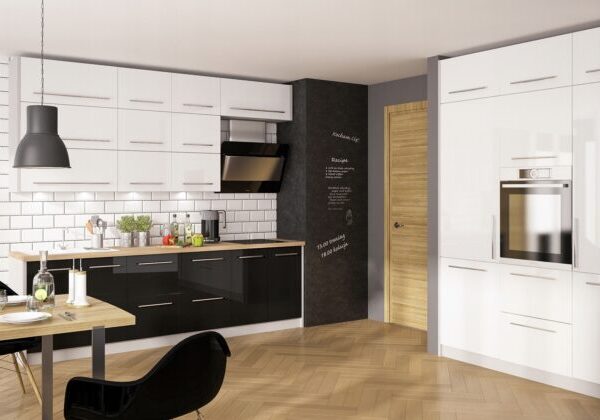 .PLATINUM KONYHA MAGASFÉNYŰ  "BLACK-WHITE HG" 4,6 MÉTERES_konyhabútor