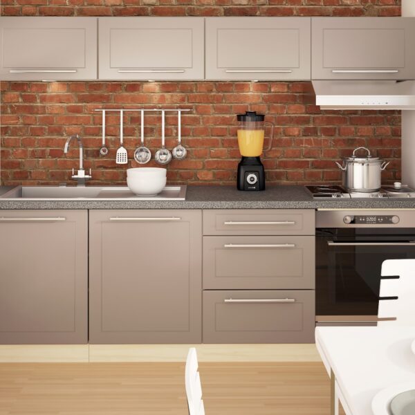 Lengyel blokk konyhabútor tégla hátlappal és világos frontokkal