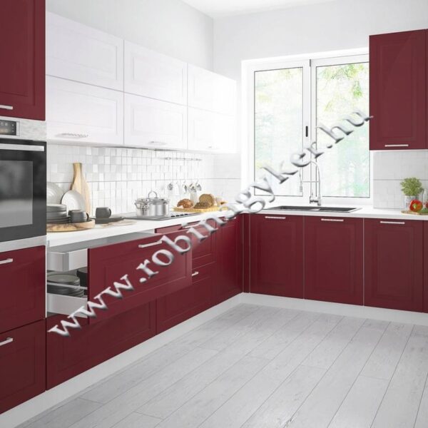 .RIMINI KONYHA MATT "BORDÓ-FEHÉR" SAROK KONYHA ÖSSZEÁLLÍTÁS  Konyhabútor