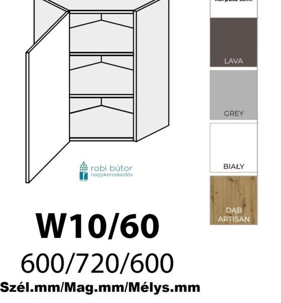 PLATINUM MAGASFÉNYŰ 1-ajtós FELSŐ SAROK szekr. 60 cm BALOS (W10 60 )_konyhabútor