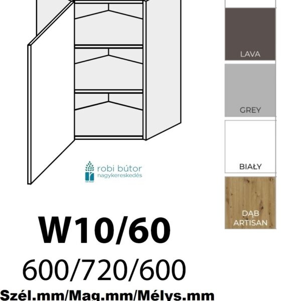 FLORENCE MAGASFÉNYŰ 1-ajtós FELSŐ SAROK szekr. 60 cm BALOS (W10 60 L)_konyhabútor
