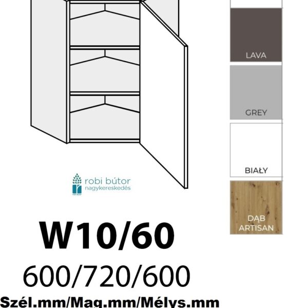 AVELLINO MATT 1-ajtós FELSŐ SAROK szekr. 60 cm JOBBOS (W10  60 P)_konyhabútor