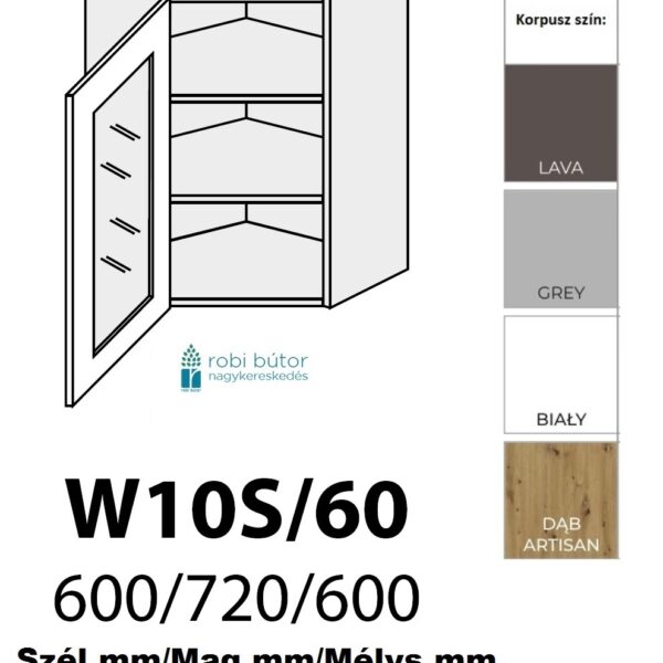 BRERRA MAGASFÉNYŰ 1-ajtós FELSŐ ÜVEGES SAROK szekr.60 cm  (W10S 60 )_konyhabútor