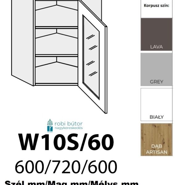 NAPOLI MATT JOBBOS 1-ajtós FELSŐ ÜVEGES SAROK szekr.60 cm  (W10S 60 L )_konyhabútor