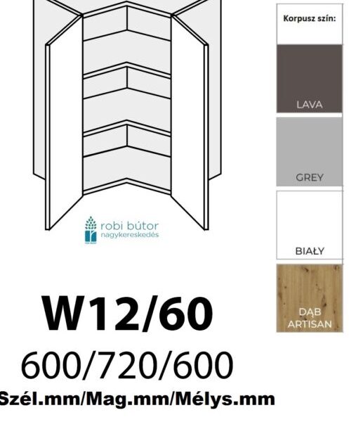 PLATINUM MAGASFÉNYŰ 2-ajtós SAROK FELSŐ szekr. 60 cm  (W12 60)_konyhabútor