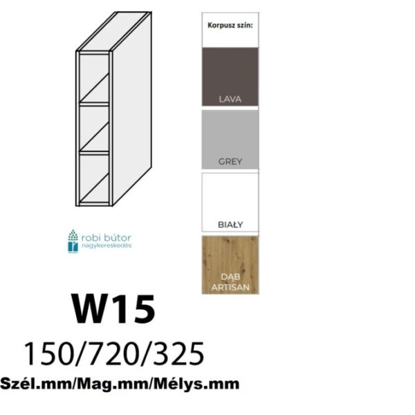 PLATINUM POLCOS NYITOTT FELSŐ szekrény 15cm(W/15)-konyhabútor