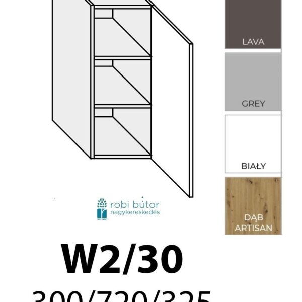 NAPOLI MAGASFÉNYŰ 1-ajtós FELSŐ szekrény 30 cm  (W2 30 P)Jobbos_konyhabútor