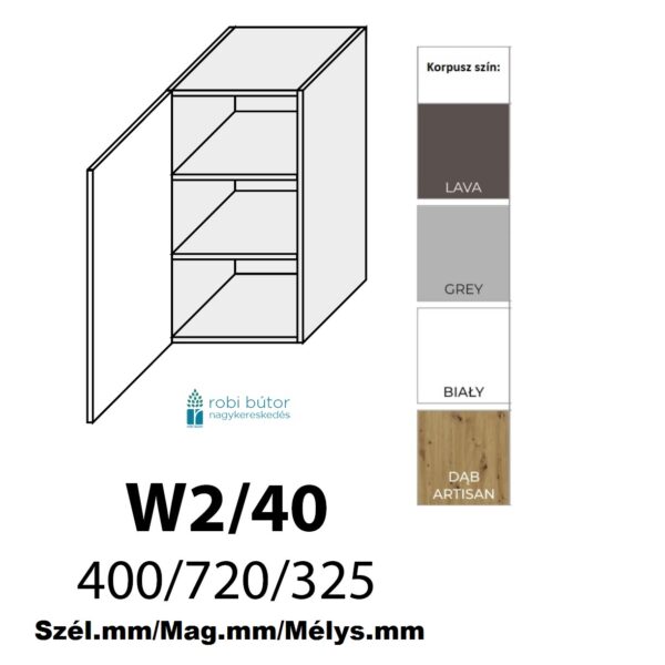 FLORENCE MAGASFÉNYŰ 1-ajtós FELSŐ szekrény 40 cm BALOS (W2 40 L)_konyhabútor