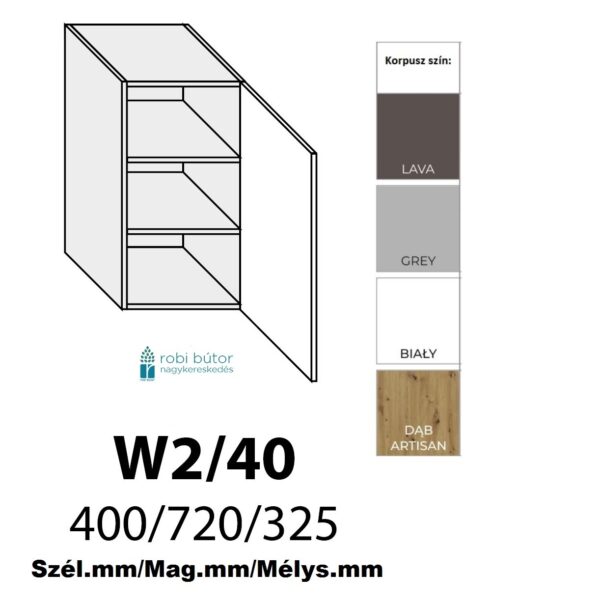 CARRINI MAGASFÉNYŰ AKRYL 1-ajtós FELSŐ szekrény 40 cm JOBBOS (W2 40 P)_konyhabútor