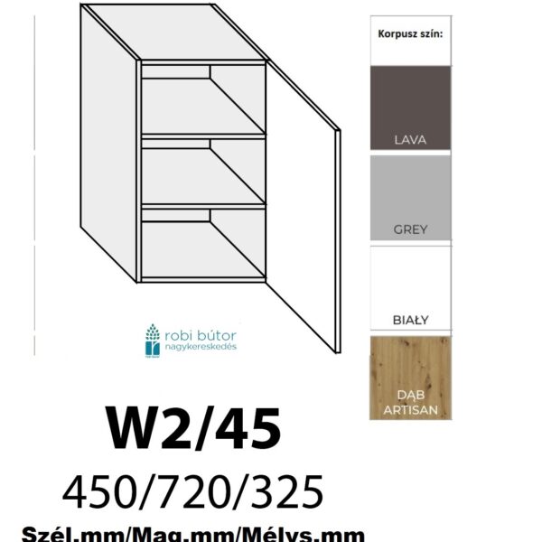FLORENCE MATT 1-ajtós FELSŐ szekrény 45 cm JOBBOS (W2 45 P)_konyhabútor