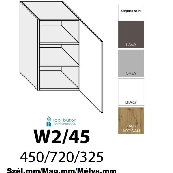 NAPOLI MATT JOBBOS 1-ajtós FELSŐ szekrény 45 cm  (W2 45 P)_konyhabútor