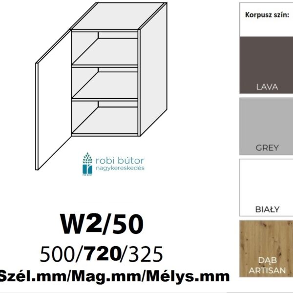 FLORENCE MAGASFÉNYŰ 1-ajtós FELSŐ szekrény 50 cm BALOS (W2 50 L)_konyhabútor