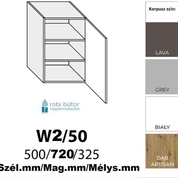 FLORENCE MAGASFÉNYŰ 1-ajtós FELSŐ szekrény 50 cm JOBBOS (W2 50 P)_konyhabútor