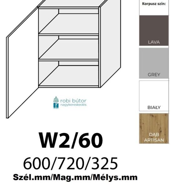 PLATINUM MAGASFÉNYŰ 1-ajtós FELSŐ szekrény 60 cm  (W2 60 )_konyhabútor