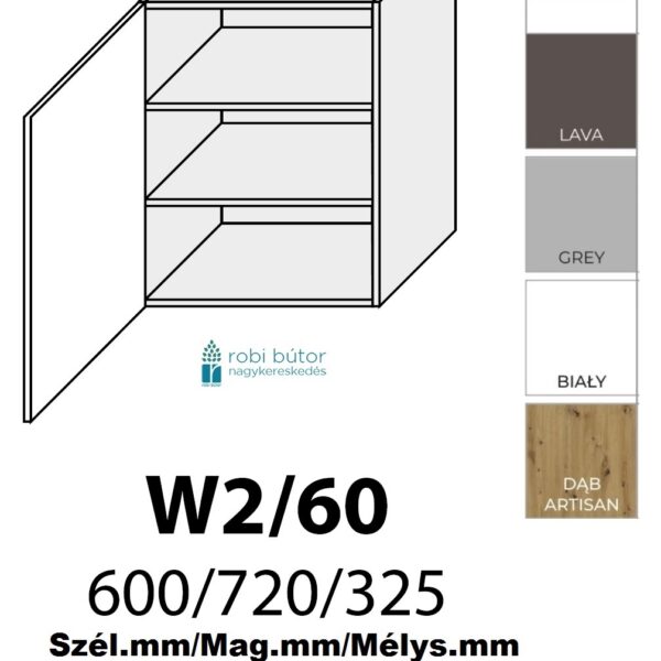 FORLI MATT 1-ajtós FELSŐ szekrény 60 cm  (W2 60 )_konyhabútor