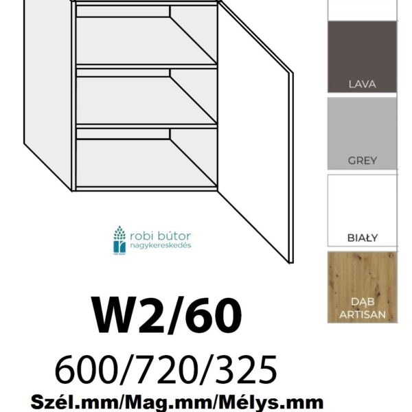 VIANO MATT elemes konyhabútor 1-ajtós FELSŐ szekrény 60 cm JOBBOS (W2 60 P)