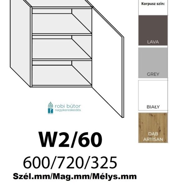 FLORENCE MAGASFÉNYŰ 1-ajtós FELSŐ szekrény 60 cm JOBBOS (W2 60 P)_konyhabútor
