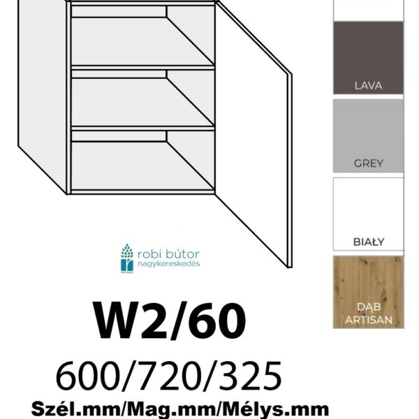 NAPOLI MAGASFÉNYŰ JOBBOS 1-ajtós FELSŐ szekrény 60 cm  (W2 60 P)_konyhabútor