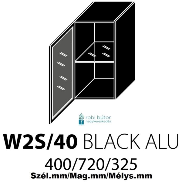 W2S40 BLACK ALU 1-ajtós FELSŐ szekrény 40 cm _konyhabútor