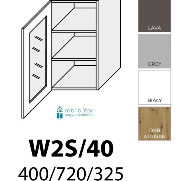 LIVORNO MATT 1-ajtós ÜVEGES FELSŐ szekrény 40 cm  (W2S 40 )_konyhabútor