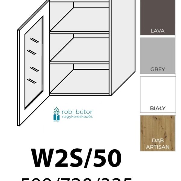 FORLI MATT 1-ajtós ÜVEGES FELSŐ szekrény 50 cm  (W2S 50 )_konyhabútor