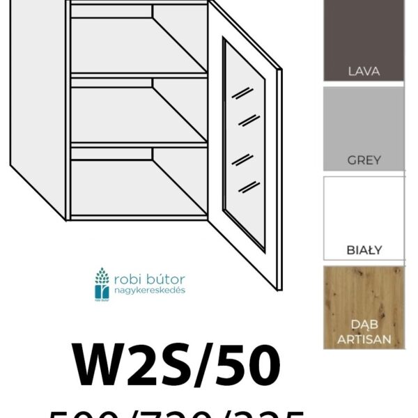 FLORENCE MATT 1-ajtós ÜVEGES FELSŐ szekrény 50 cm JOBBOS (W2S 50 P)_konyhabútor