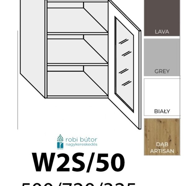 NAPOLI MATT JOBBOS 1-ajtós ÜVEGES FELSŐ szekrény 50 cm  (W2S 50 P)_konyhabútor