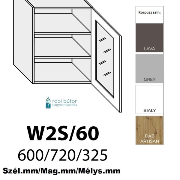 FLORENCE MATT 1-ajtós ÜVEGES FELSŐ szekrény 60 cm JOBBOS (W2S 60 P)_konyhabútor