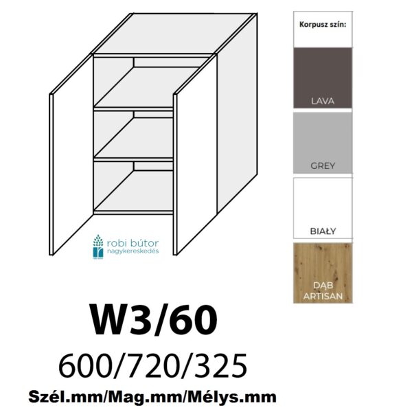 CARRINI MAGASFÉNYŰ AKRYL 2-ajtós FELSŐ szekrény 60 cm  (W3 60)_konyhabútor