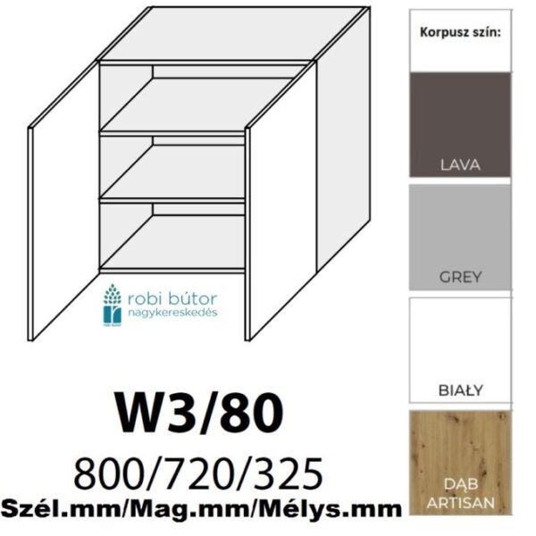 PLATINUM MAGASFÉNYŰ 2-ajtós FELSŐ szekrény 80 cm  (W3 80)_konyhabútor