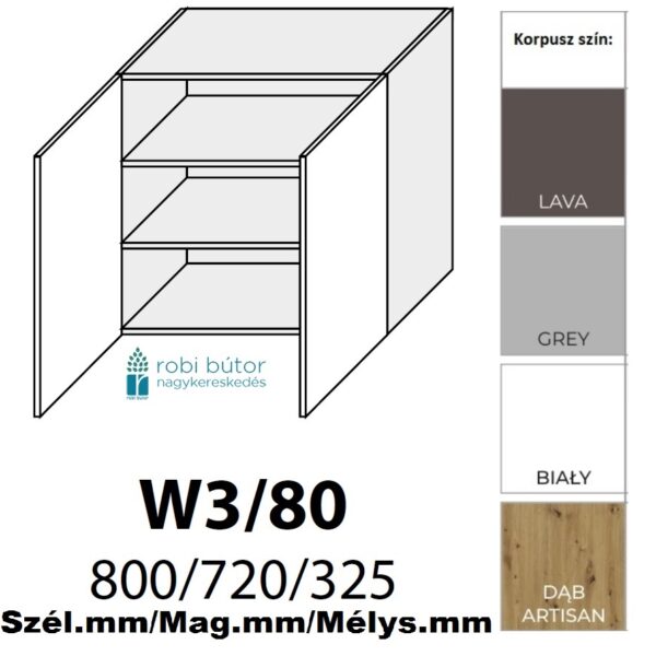 CELLE MATT 2-ajtós FELSŐ szekrény 80 cm  (W3 80) elemes konyhabútor