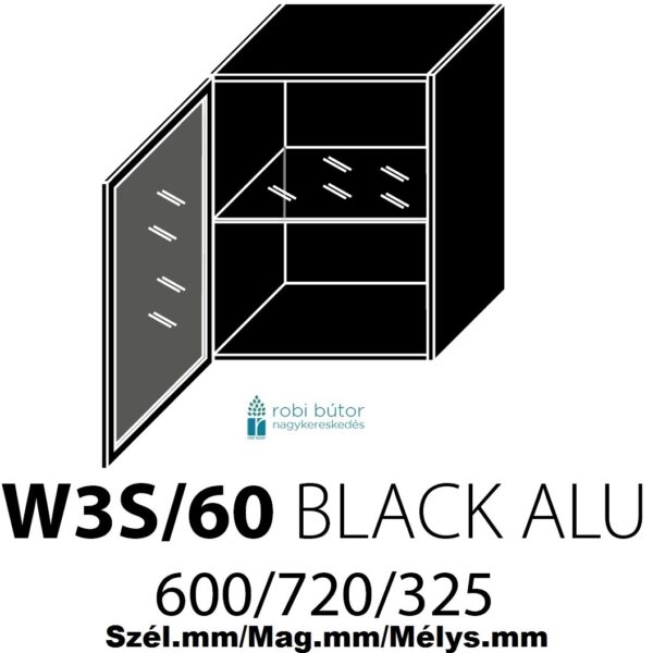 W3S60 BLACK ALU 1-ajtós FELSŐ szekrény 60 cm _konyhabútor