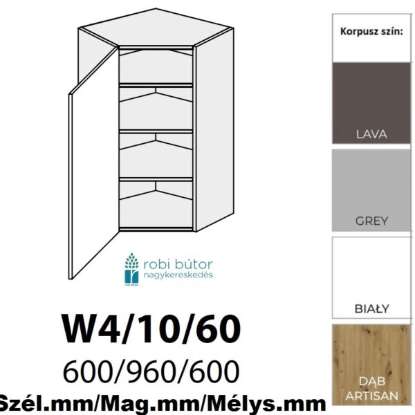 BARI MATT 1-ajtós FELSŐ SAROK szekrény 60 cm  (W4 10 60 )_konyhabútor