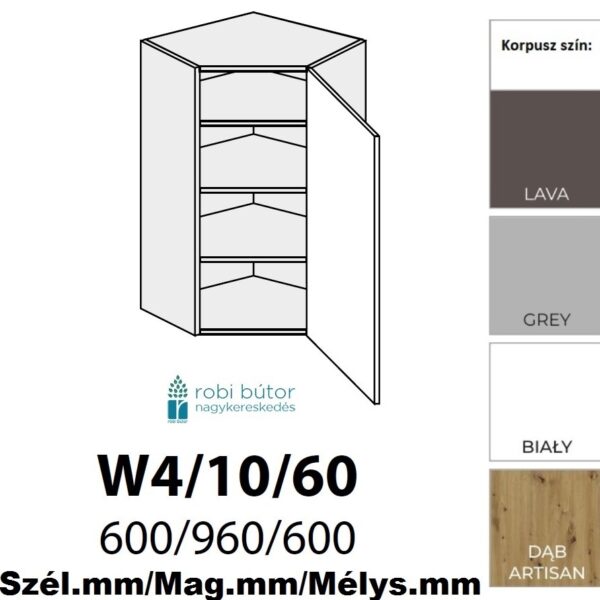 FLORENCE MAGASFÉNYŰ 1-ajtós FELSŐ SAROK szekrény 60 cm JOBBOS (W4 10 60 P)_konyhabútor