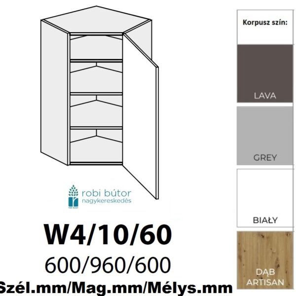 NAPOLI MAGASFÉNYŰ JOBBOS 1-ajtós FELSŐ SAROK szekrény 60 cm  (W4 10 60 P)_konyhabútor