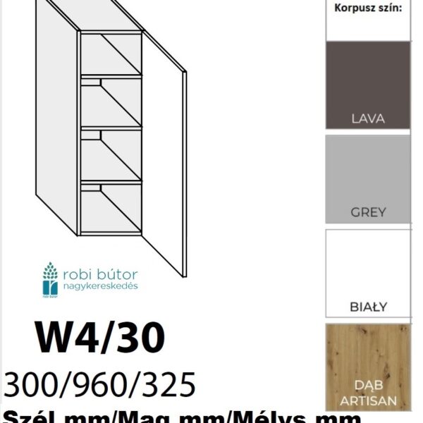 AVELLINO MATT 1-ajtós FELSŐ szekrény 30 cm JOBBOS (W4 30 P)_konyhabútor