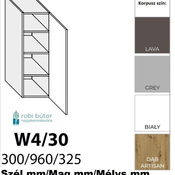 NAPOLI MATT JOBBOS 1-ajtós FELSŐ szekrény 30 cm  (W4 30 P)_konyhabútor