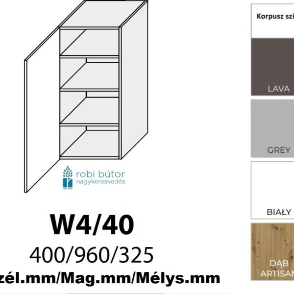 FIUGGI MATT 1-ajtós FELSŐ szekrény 40 cm BALOS (W4 40 L)_konyhabútor