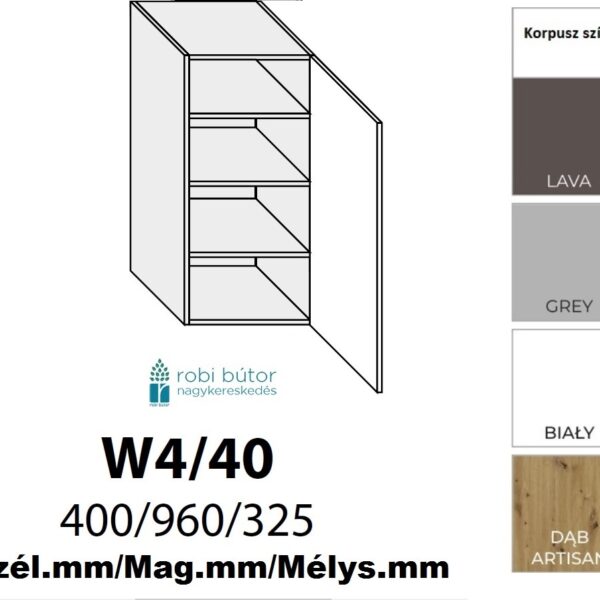 CARRINI MAGASFÉNYŰ AKRYL 1-ajtós FELSŐ szekrény 40 cm JOBBOS (W4 40 P)_konyhabútor