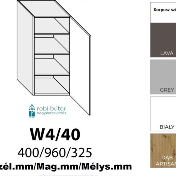 NAPOLI MATT JOBBOS 1-ajtós FELSŐ szekrény 40 cm  (W4 40 P)_konyhabútor