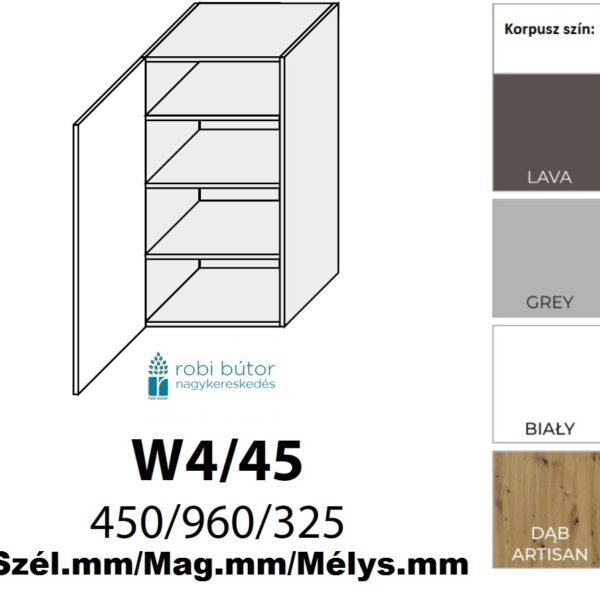 LAMELLO MATT 1-ajtós FELSŐ szekrény 45 cm  (W4 45)_konyhabútor