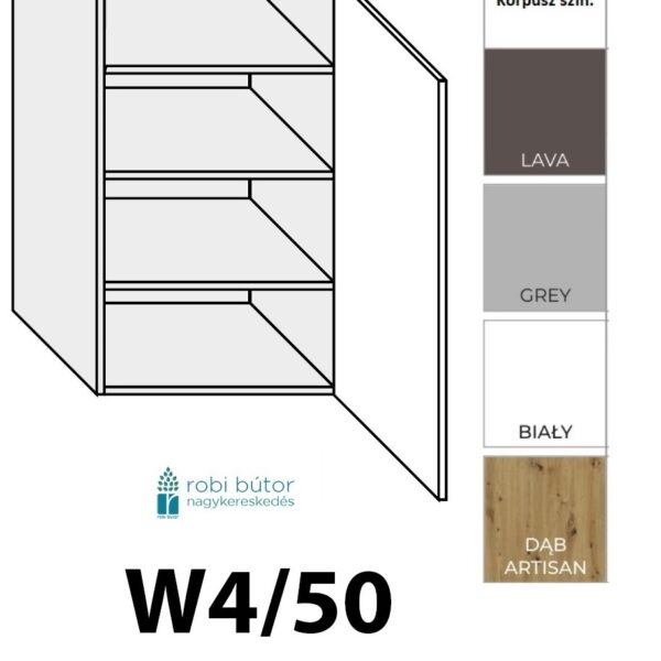 FLORENCE MAGASFÉNYŰ 1-ajtós FELSŐ szekrény 50 cm JOBBOS (W4 50 P)_konyhabútor