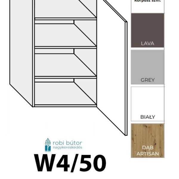 NAPOLI MAGASFÉNYŰ JOBBOS 1-ajtós FELSŐ szekrény 50 cm  (W4 50 P)_konyhabútor