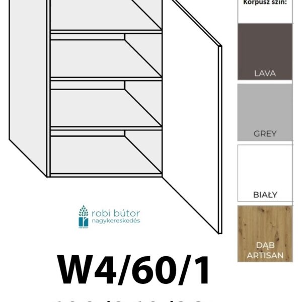FLORENCE MAGASFÉNYŰ 1-ajtós FELSŐ szekrény 60 cm JOBBOS (W4 60/1 P)_konyhabútor