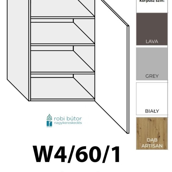 NAPOLI MAGASFÉNYŰ JOBBOS 1-ajtós FELSŐ szekrény 60 cm  (W4 60/1 P )_konyhabútor