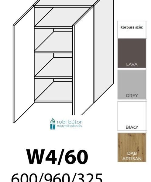 PLATINUM MAGASFÉNYŰ 2-ajtós FELSŐ szekrény 60 cm (W4 60)_konyhabútor