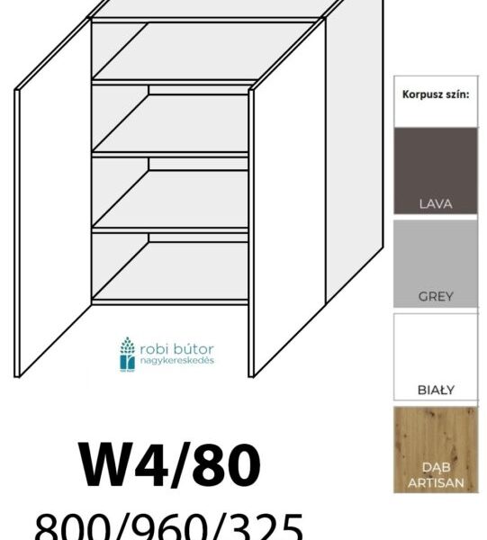 PLATINUM MAGASFÉNYŰ 2-ajtós FELSŐ szekrény 80 cm (W4 80)_konyhabútor