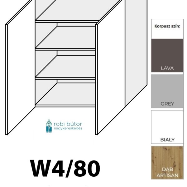 CARRINI MAGASFÉNYŰ AKRYL 2-ajtós FELSŐ szekrény 80 cm (W4 80)_konyhabútor